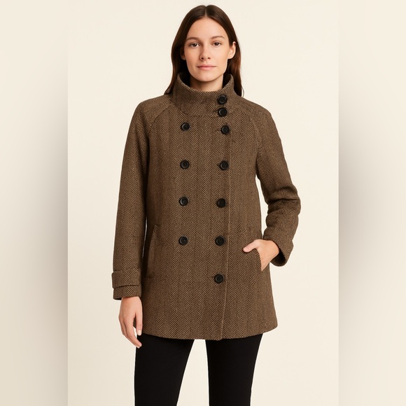 last kiss Jackets & Blazers - Last Kiss Herringbone Wool Blend Double Breasted Coat XL | Classic Winter Jacket